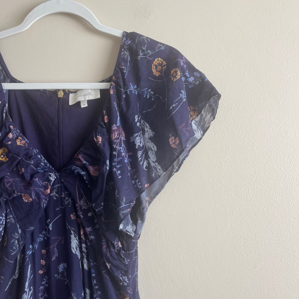 Cleobella Navy Floral Maxi Dress M Flutter Sleeve Cotton Boho V Neck Lined